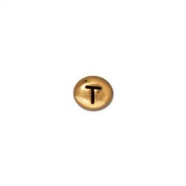 Бусина буква T, позолоченная, 6*7мм